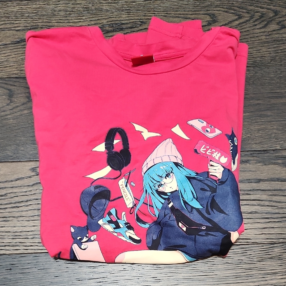 BiBi Pink Short Sleeve Tee Cartoon Graphic